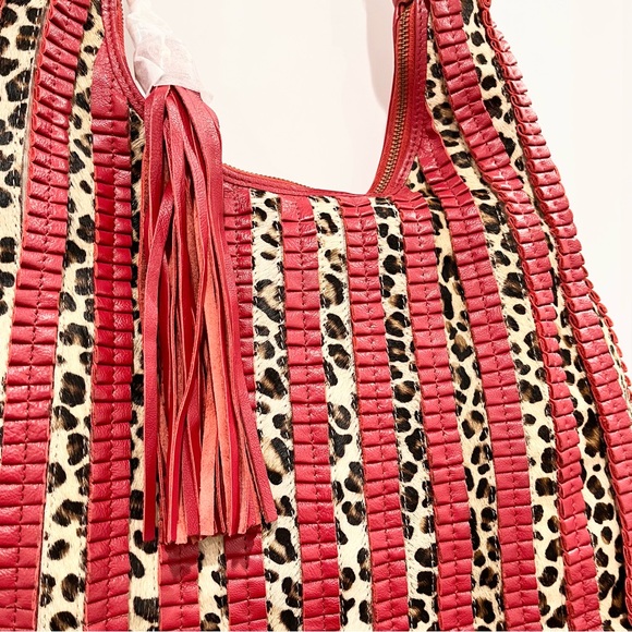 Sharif Cyprus Haircalf & Leather Ruffle w/ Oversized Tassel Puller Hobo Bag NWOT - Picture 3 of 13